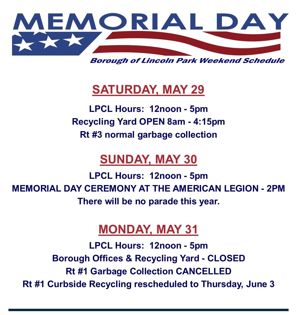 Memorial Day Weekend Schedule-SM